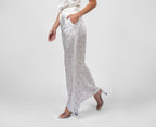 Printed white silk satin trousers