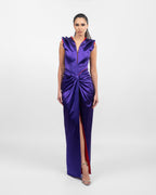 Double Satin Purple & Red Evening Gown
