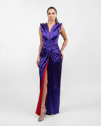 Double Satin Purple & Red Evening Gown