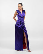 Double Satin Purple & Red Evening Gown