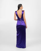 Double Satin Purple & Red Evening Gown