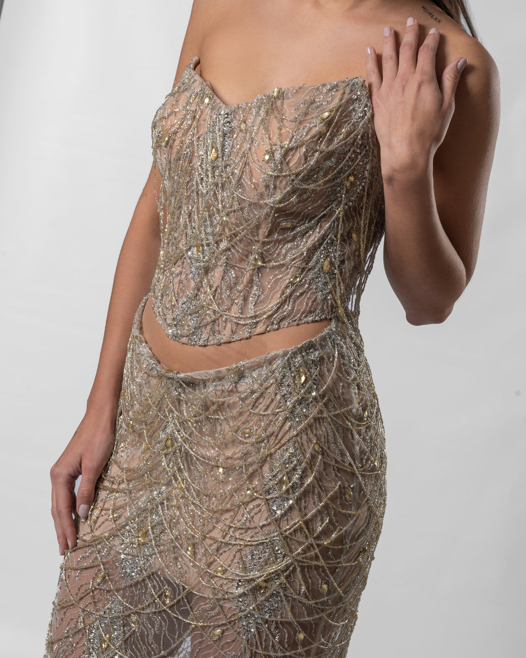 Golden Cascade Two-Piece Evening Gown