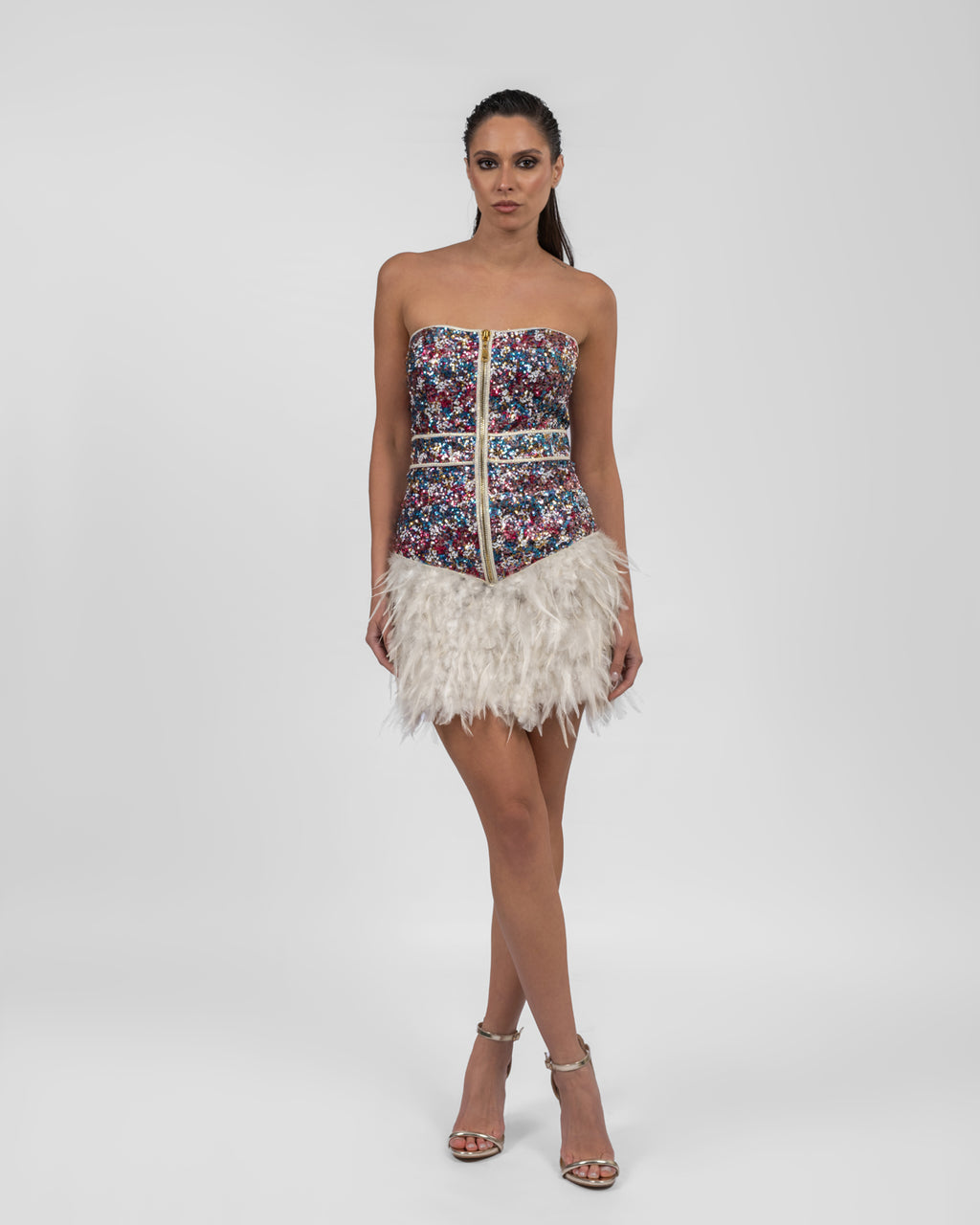 Luxurious Multi-colored Feathered Dress