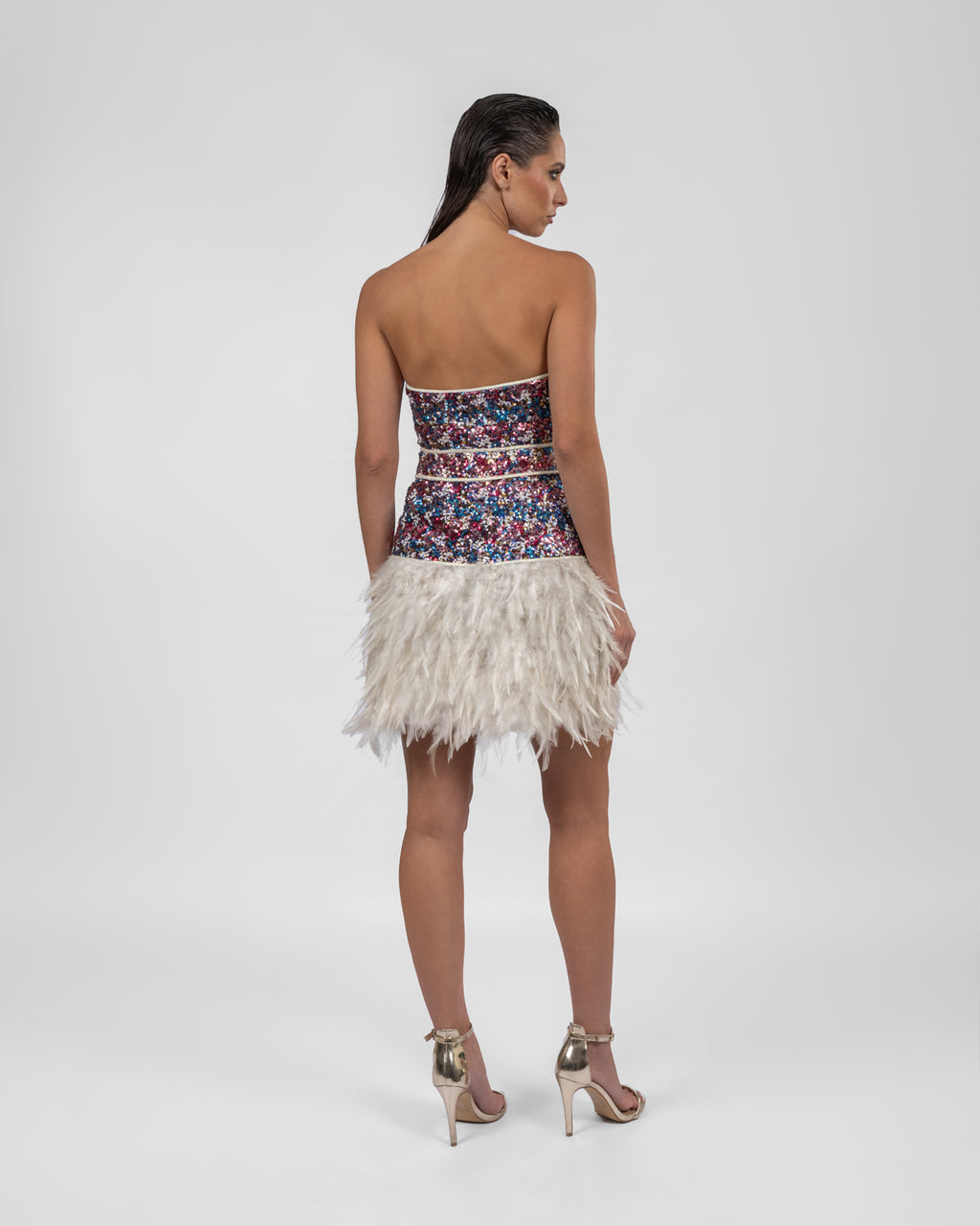 Luxurious Multi-colored Feathered Dress