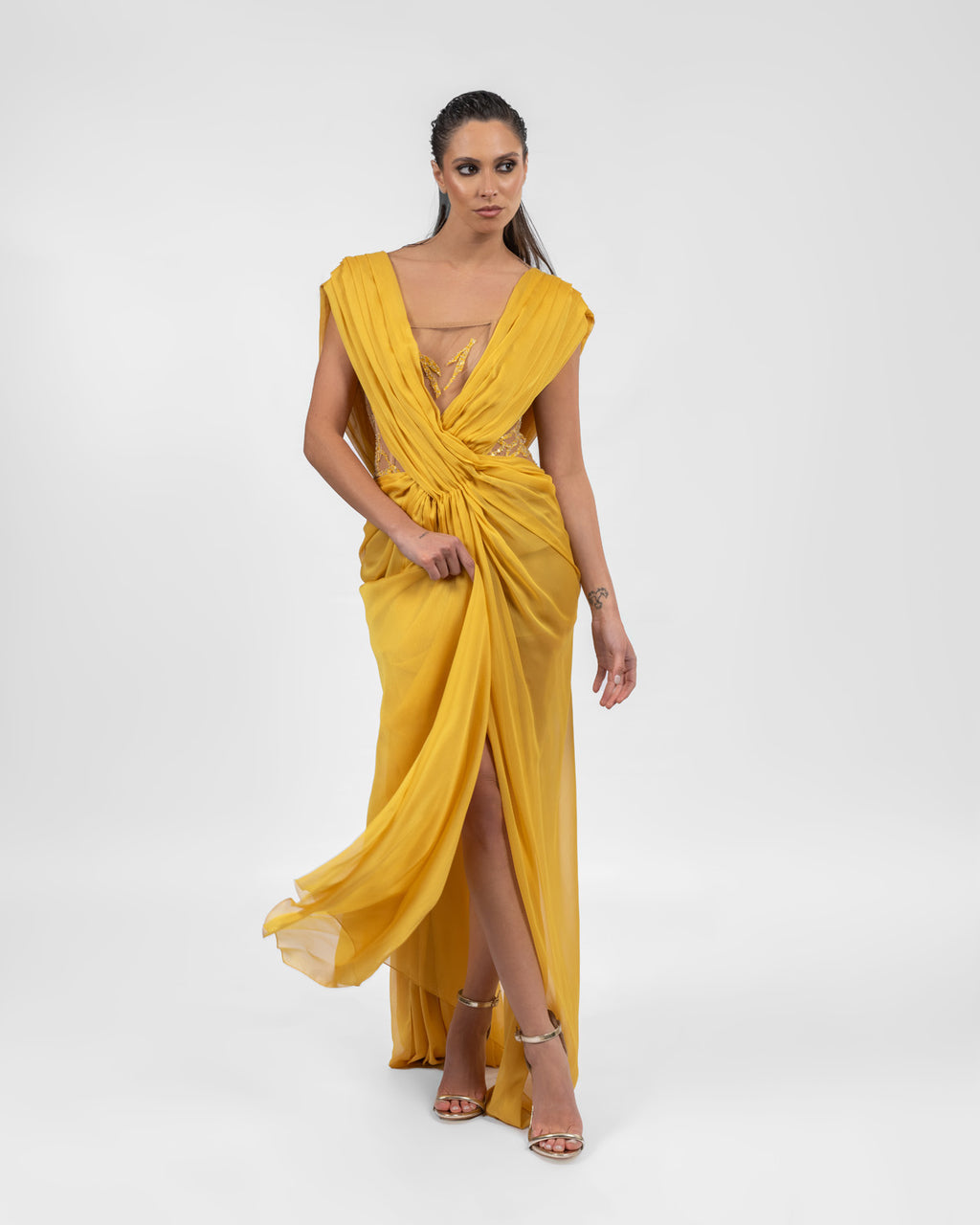 Dazzling Gathered Yellow Dress