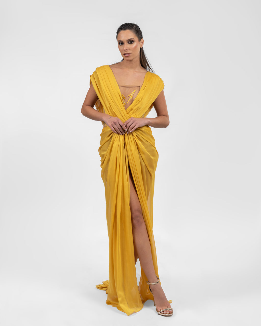 Dazzling Gathered Yellow Dress