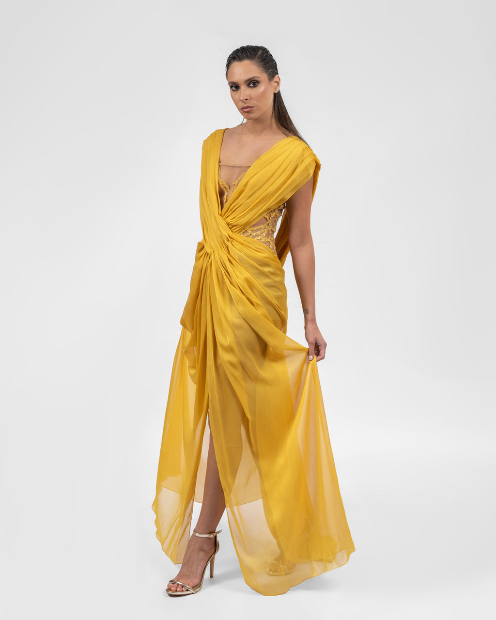 Dazzling Gathered Yellow Dress
