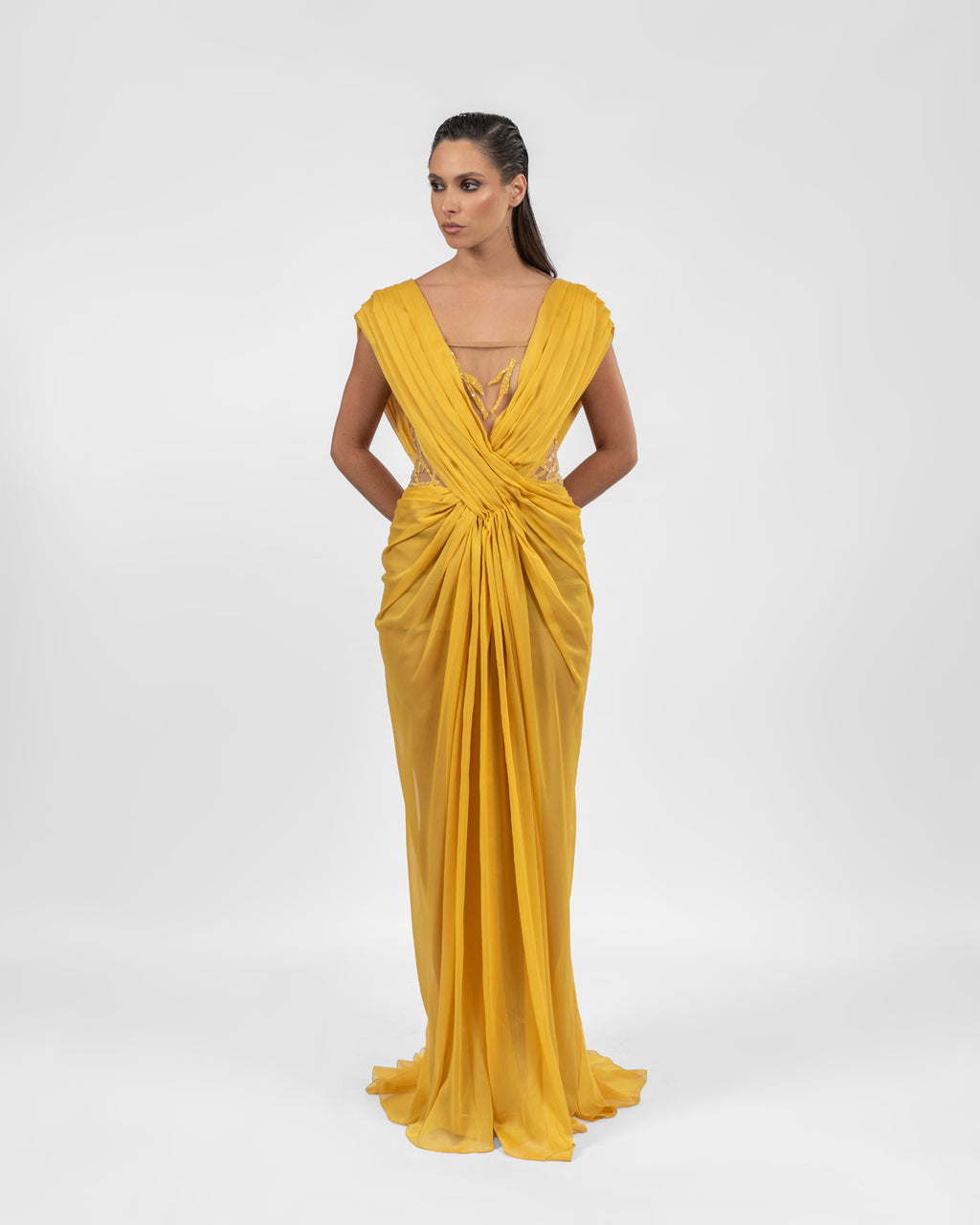 Dazzling Gathered Yellow Dress