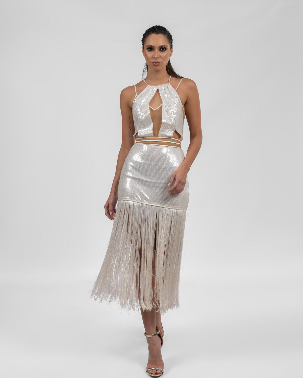 Opulent Pearl White Sequin Dress