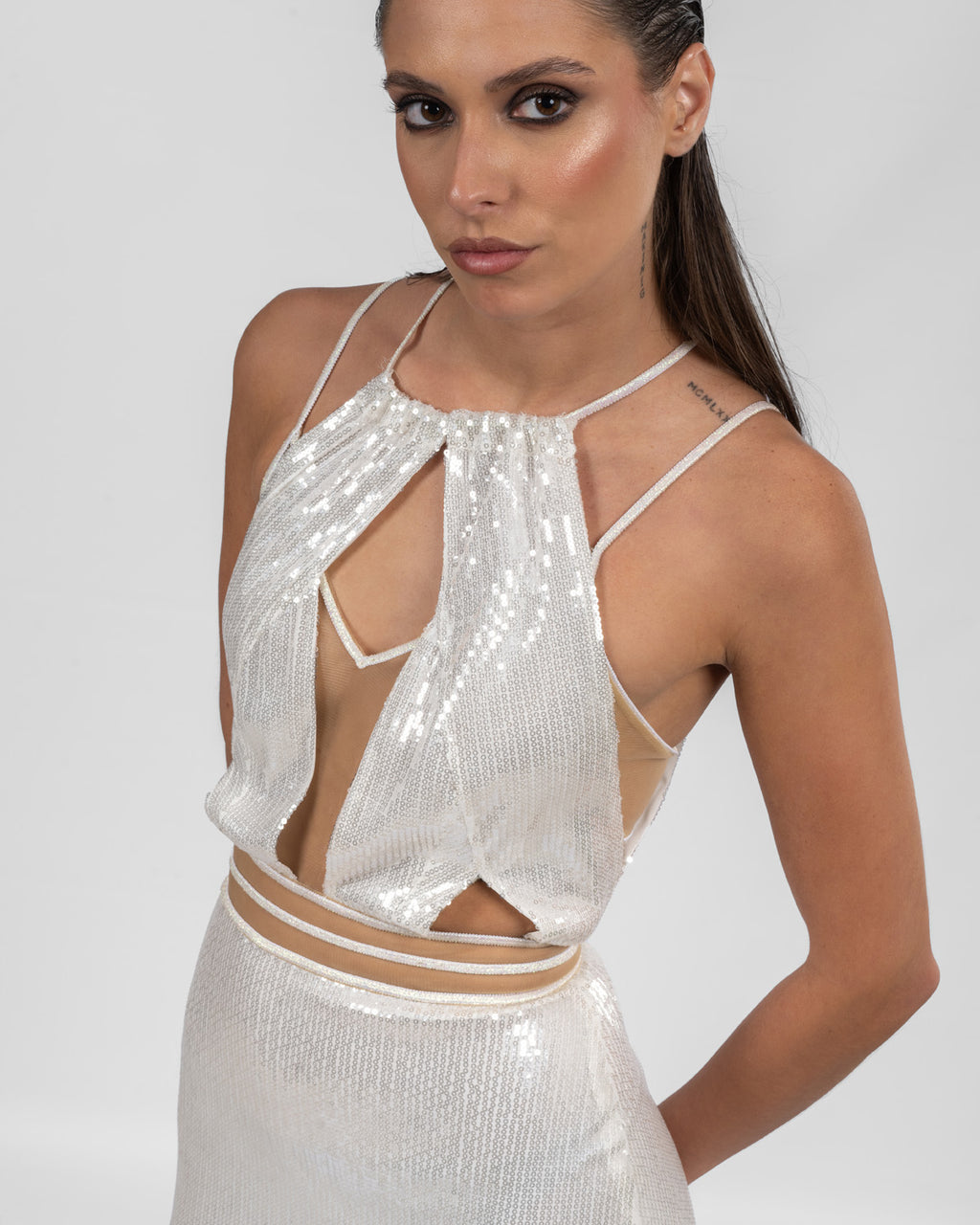 Opulent Pearl White Sequin Dress