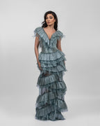 Luxurious Ruffled Ocean Blue Dress