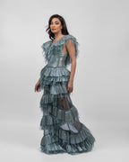 Luxurious Ruffled Ocean Blue Dress