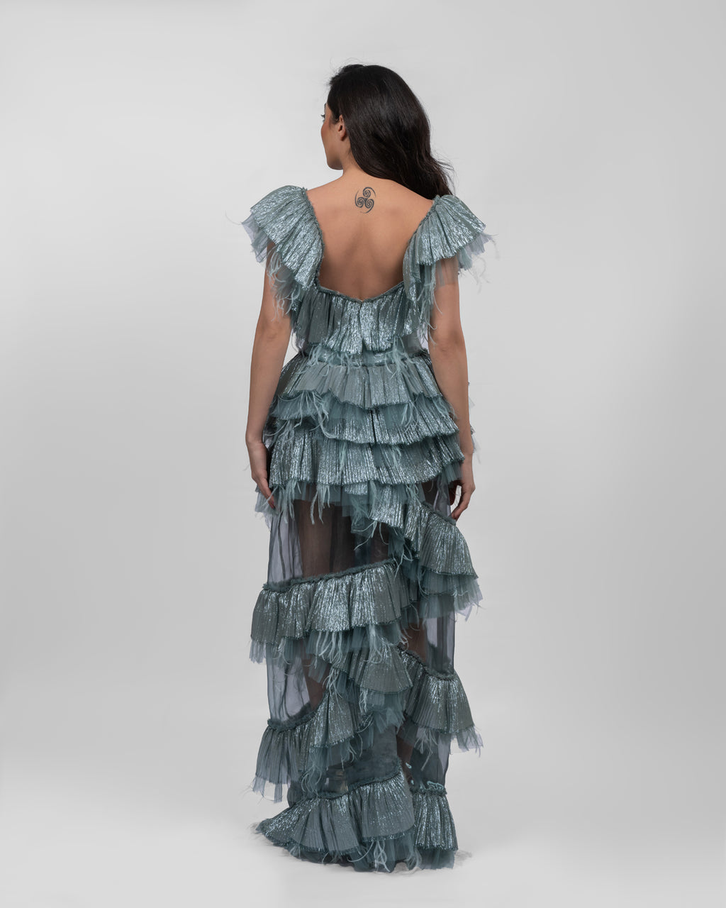 Luxurious Ruffled Ocean Blue Dress