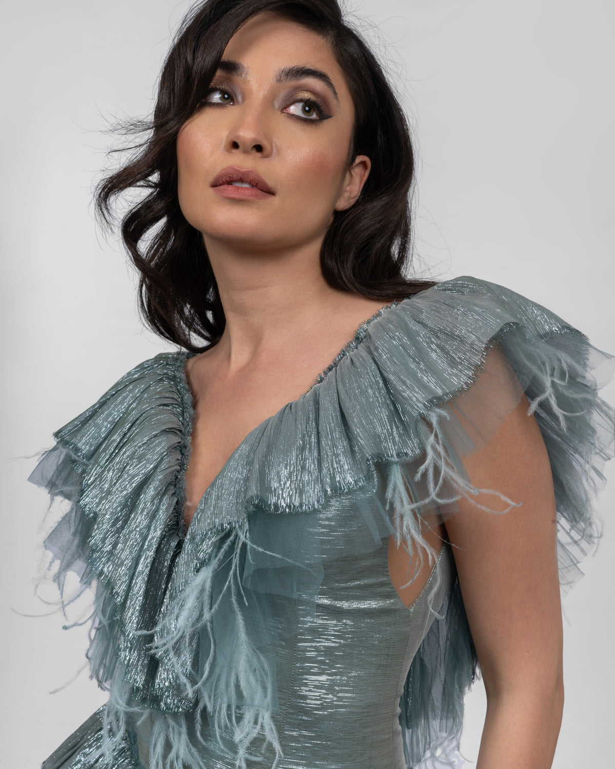 Luxurious Ruffled Ocean Blue Dress