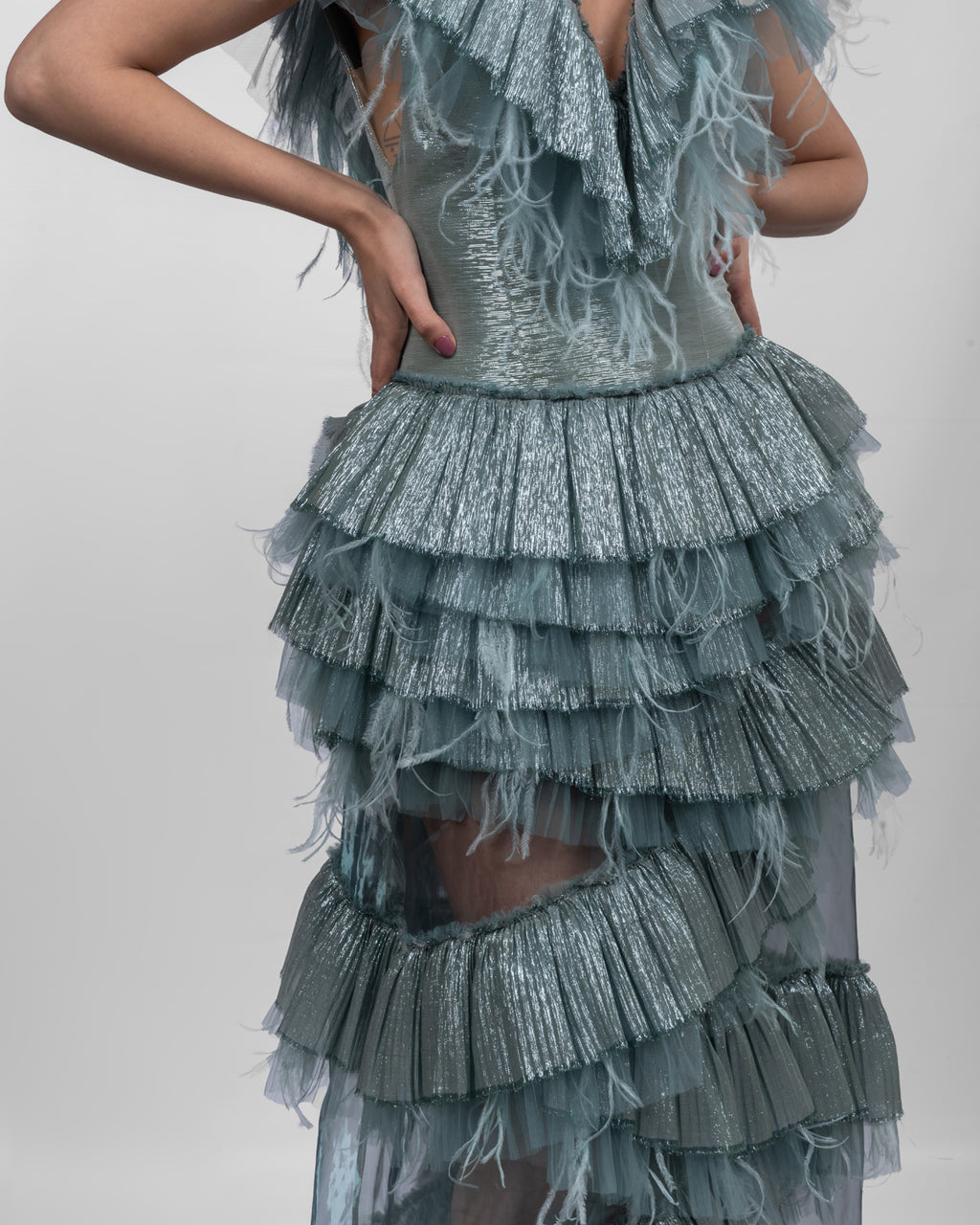 Luxurious Ruffled Ocean Blue Dress