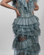 Luxurious Ruffled Ocean Blue Dress