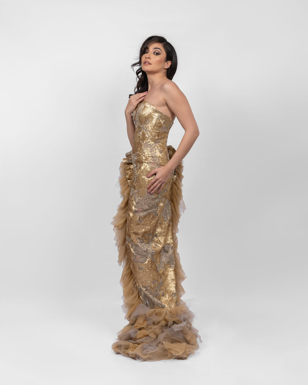 Graceful Gold Asymmetrical Dress