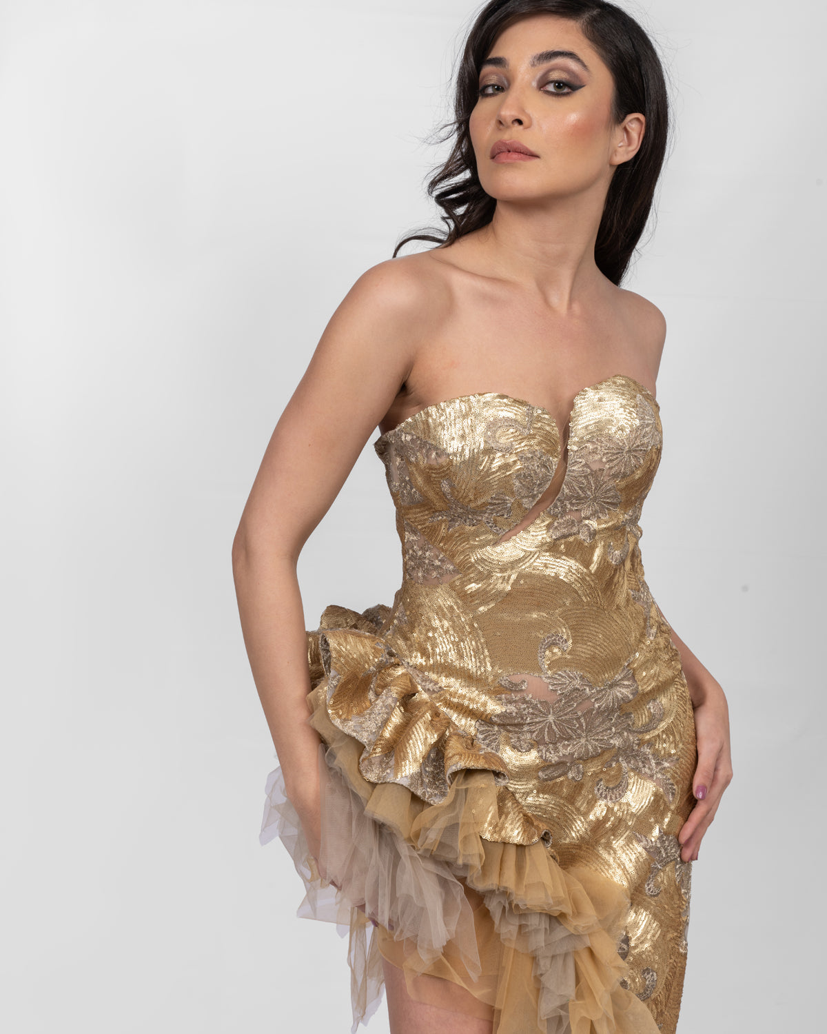 Graceful Gold Asymmetrical Dress