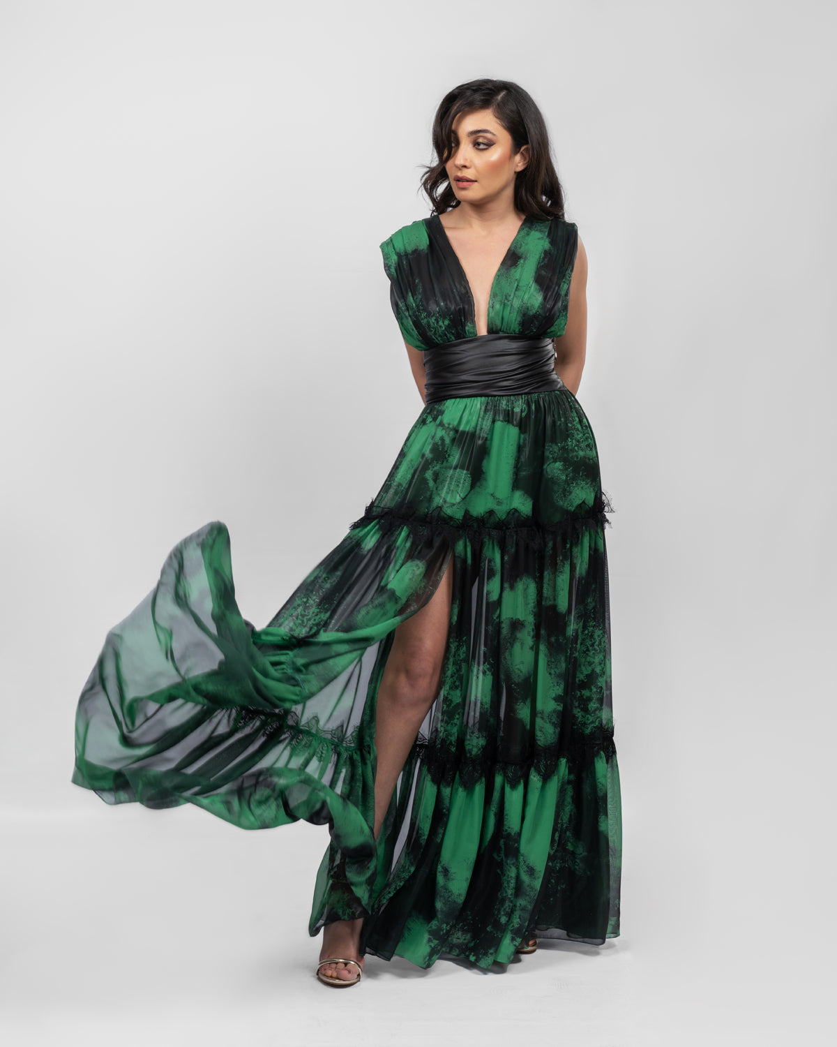 Sophisticated Green Black Dress