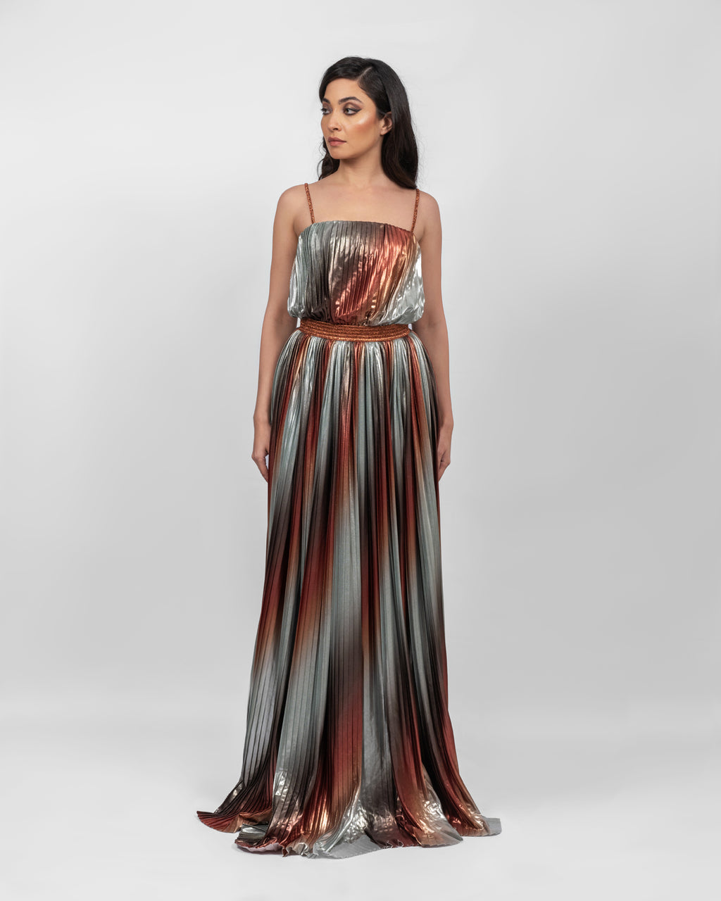 Radiant Multi-colored Pleated Dress