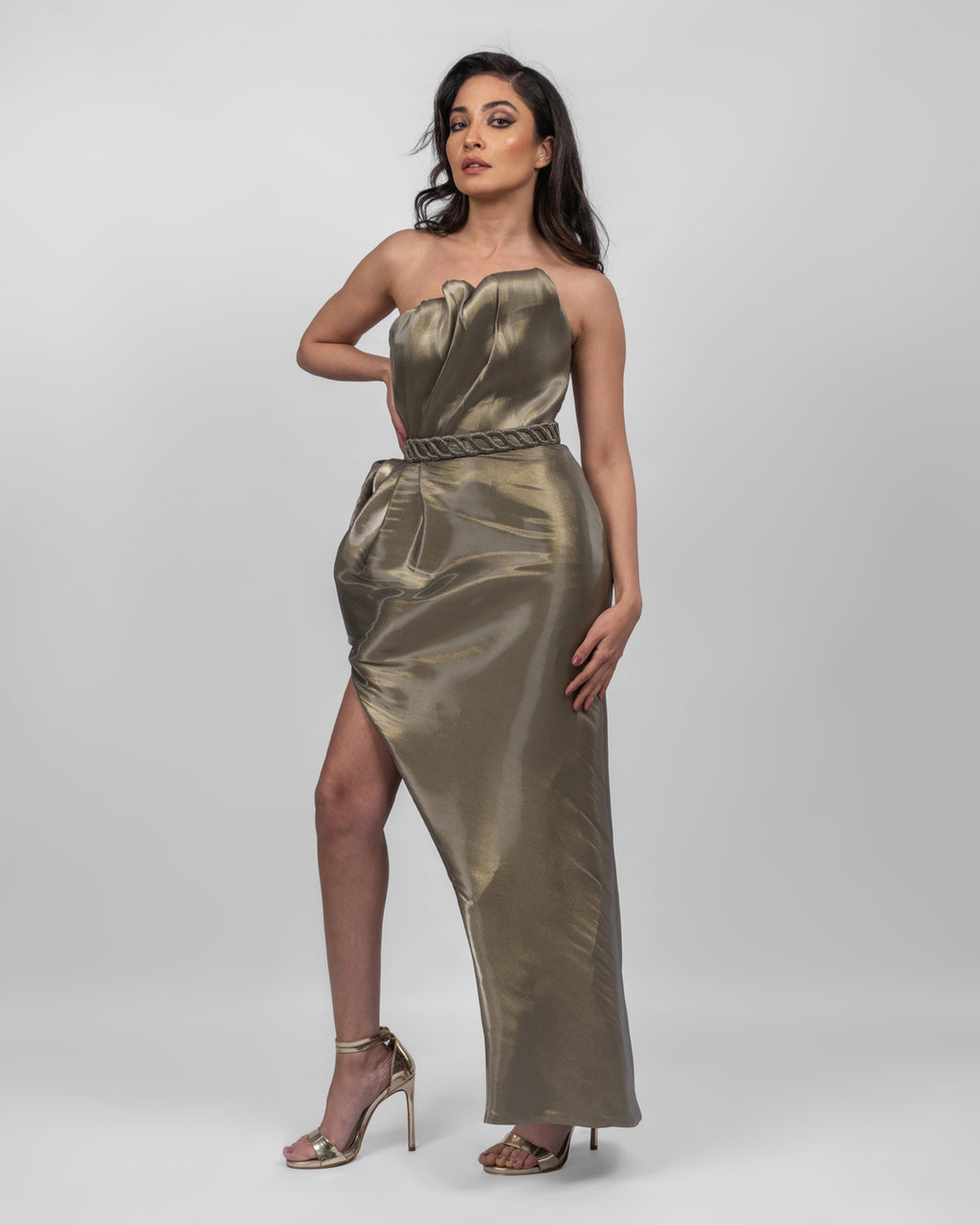 Divine Pleated Champagne Dress