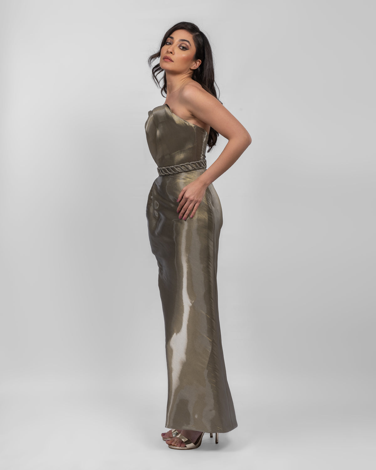 Divine Pleated Champagne Dress