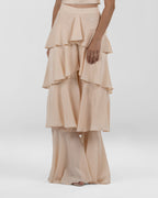 Chic Peach Ruffled Wide-Leg Silk Pants