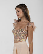 Playful Floral Sequin Bustier Top