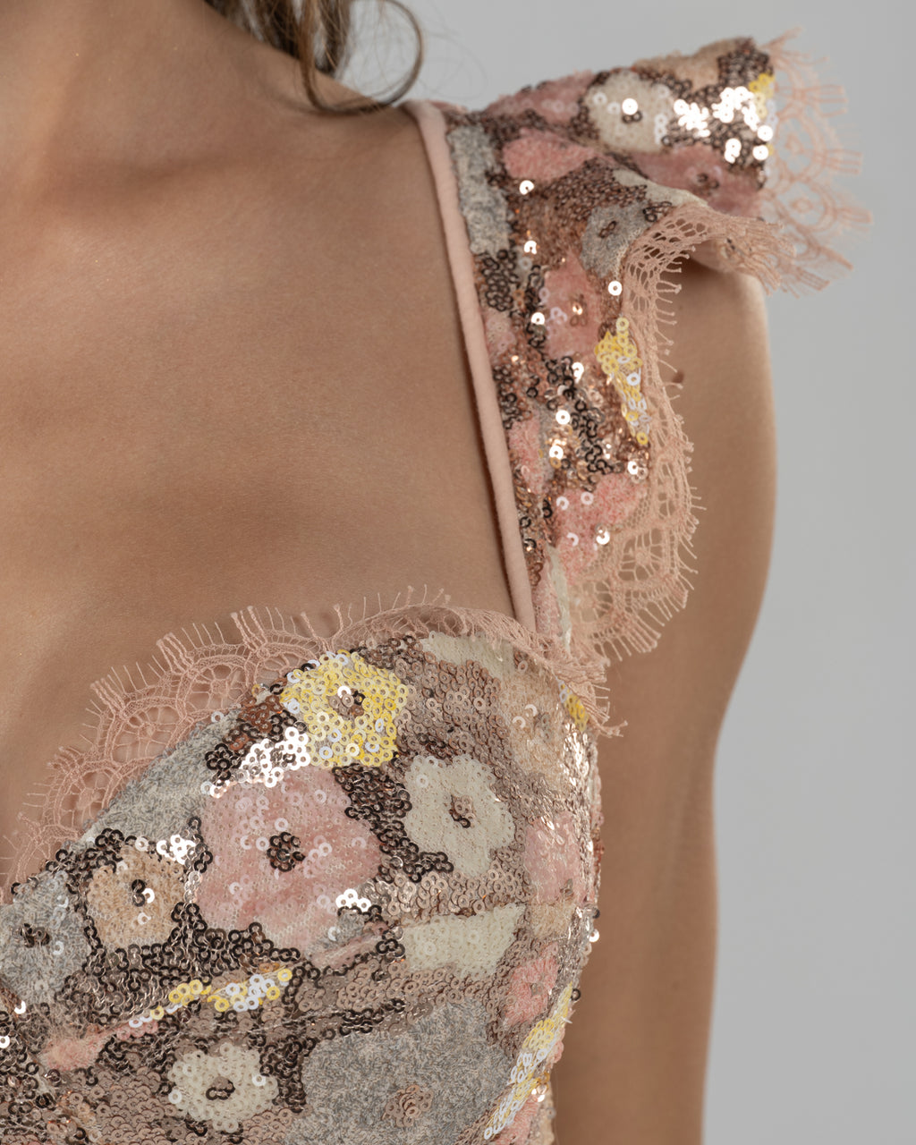 Playful Floral Sequin Bustier Top