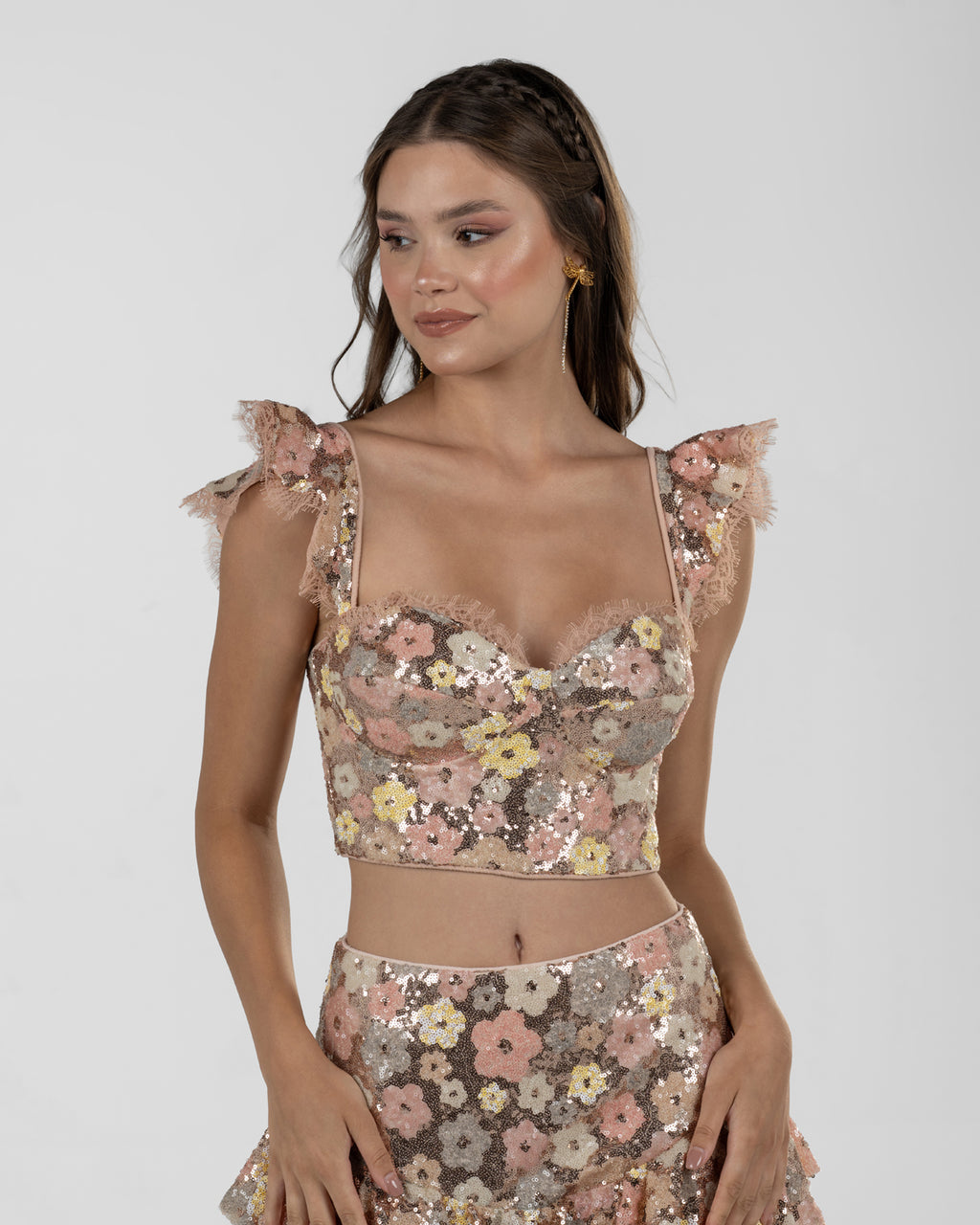 Playful Floral Sequin Bustier Top