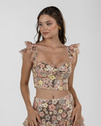 Playful Floral Sequin Bustier Top