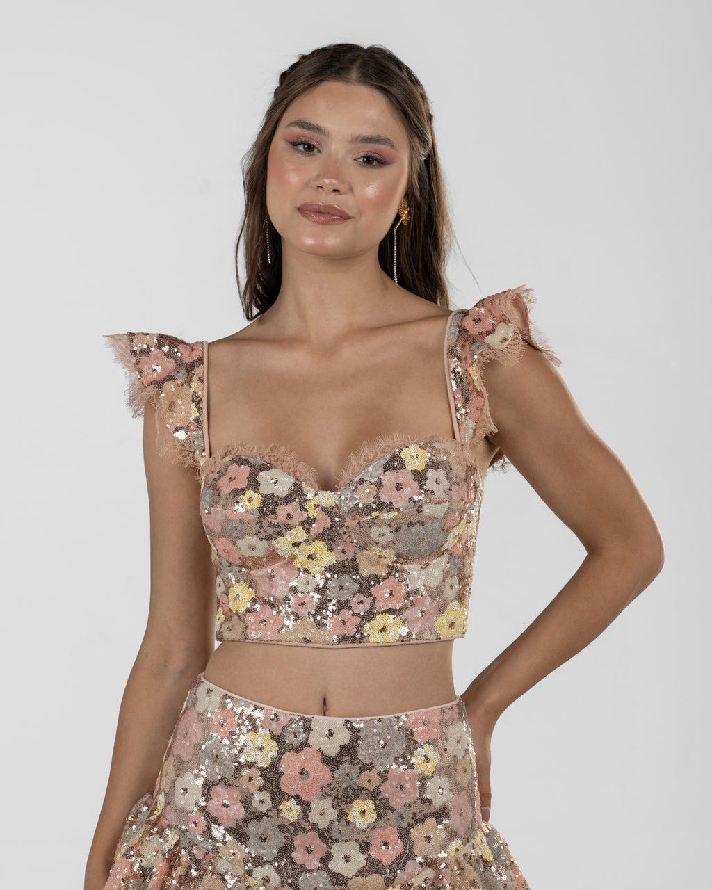 Playful Floral Sequin Bustier Top