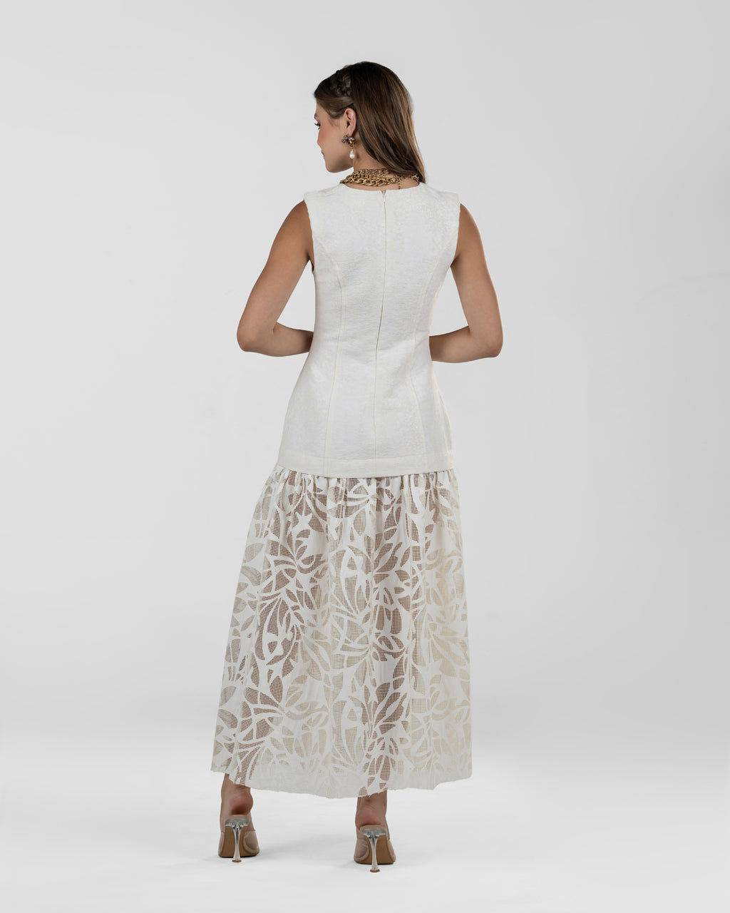 Refined White Brocade Maxi Dress