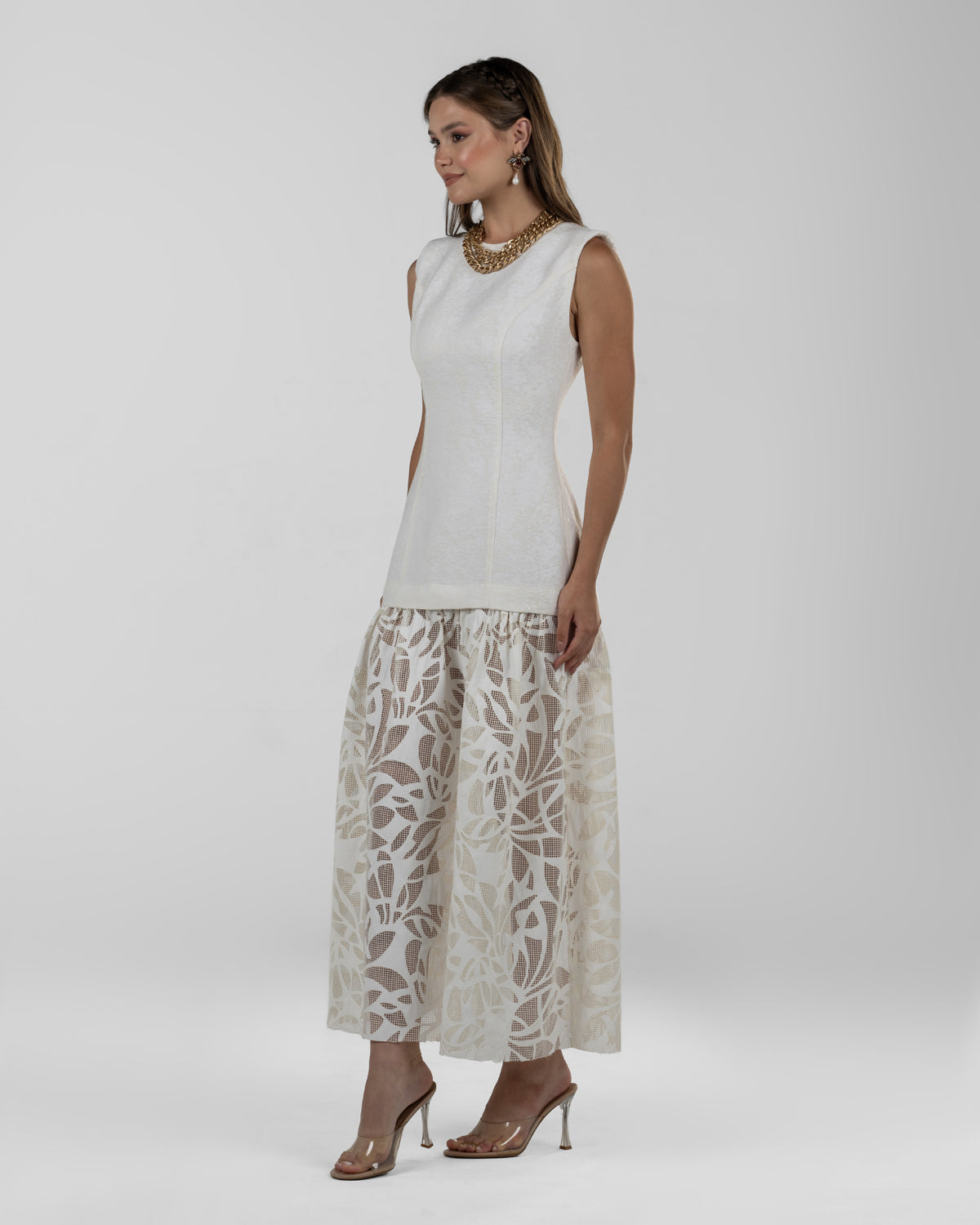 Refined White Brocade Maxi Dress