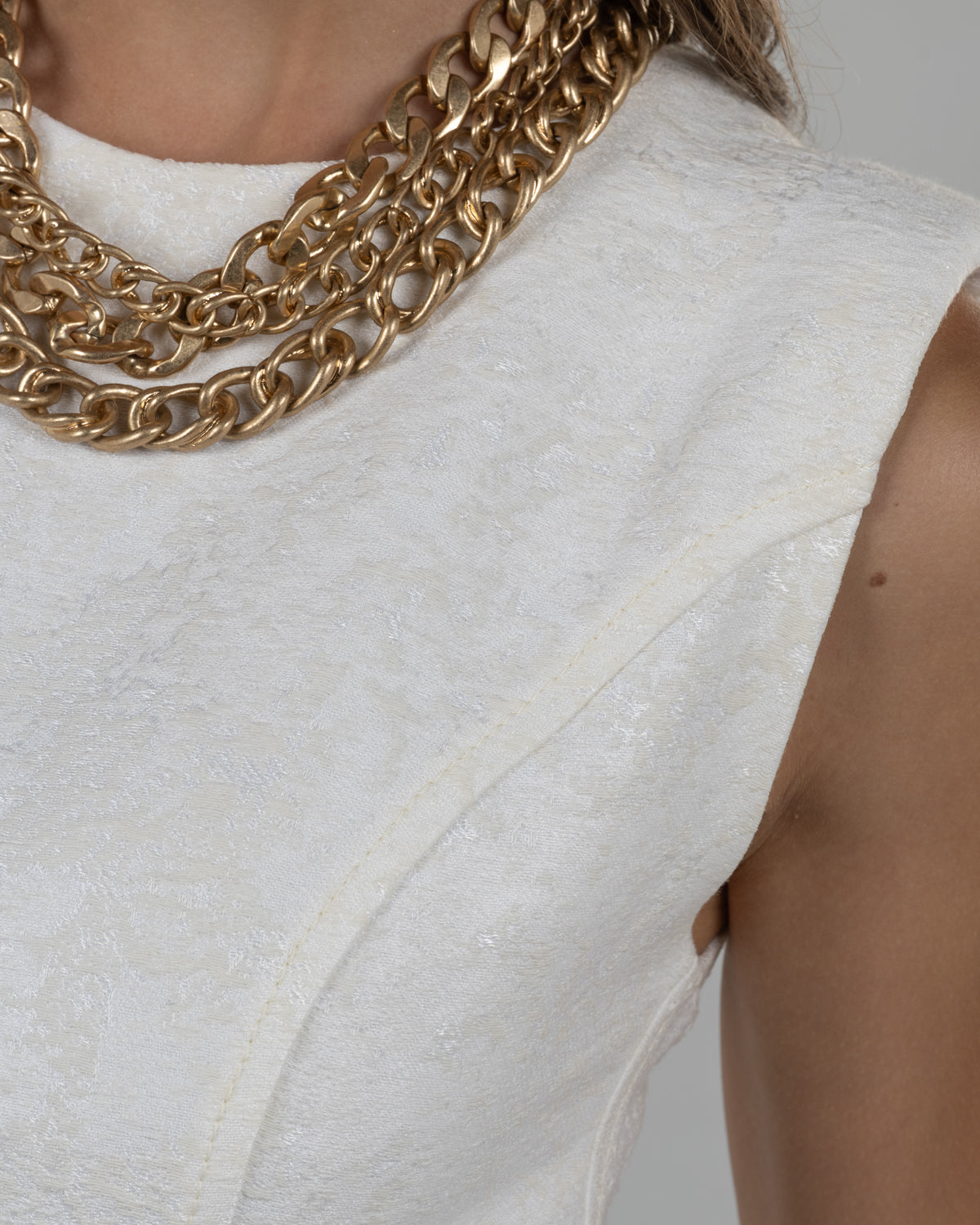 Refined White Brocade Maxi Dress