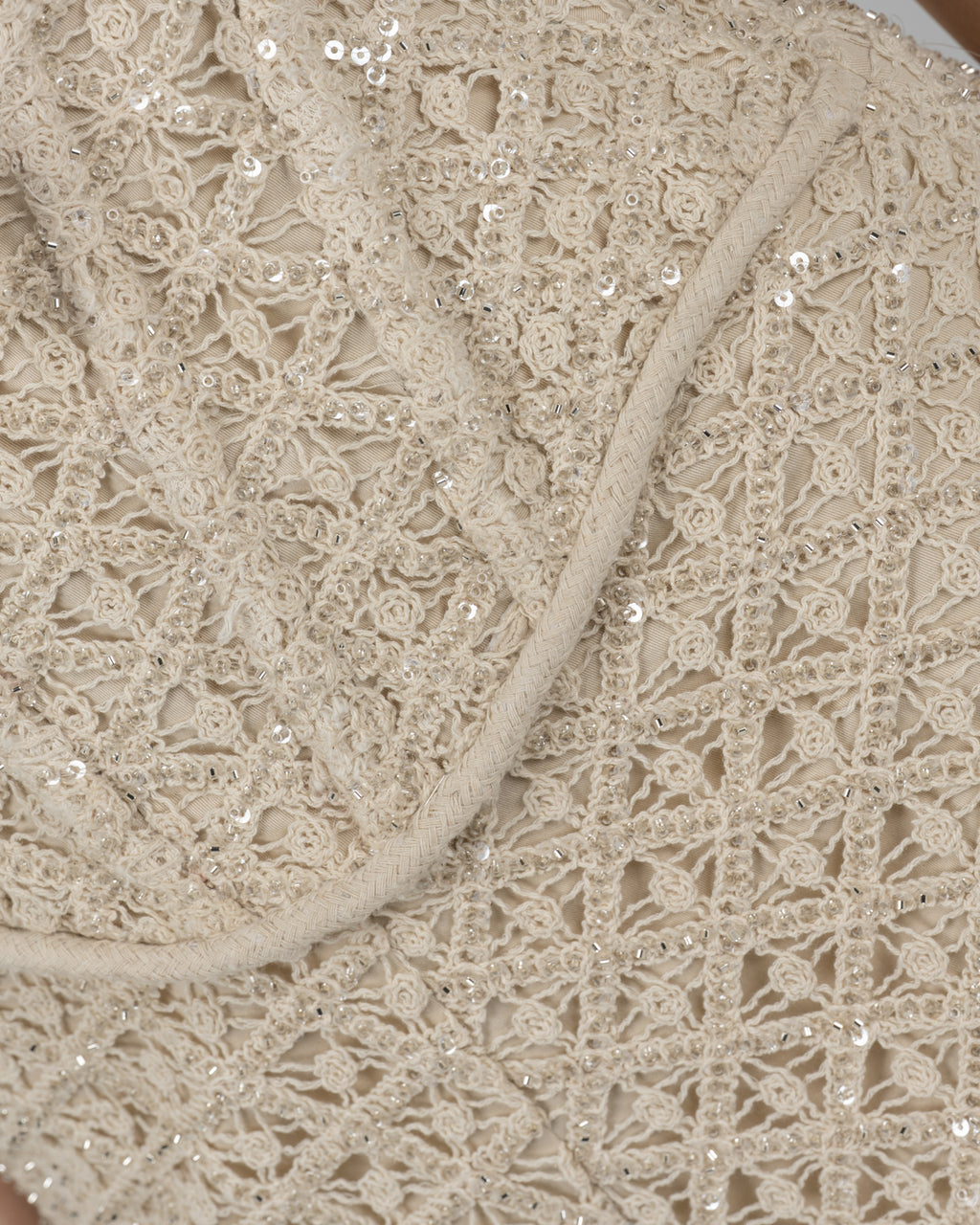 Ivory Beaded Lace Corset Romper with Rope Lace-Up Detail