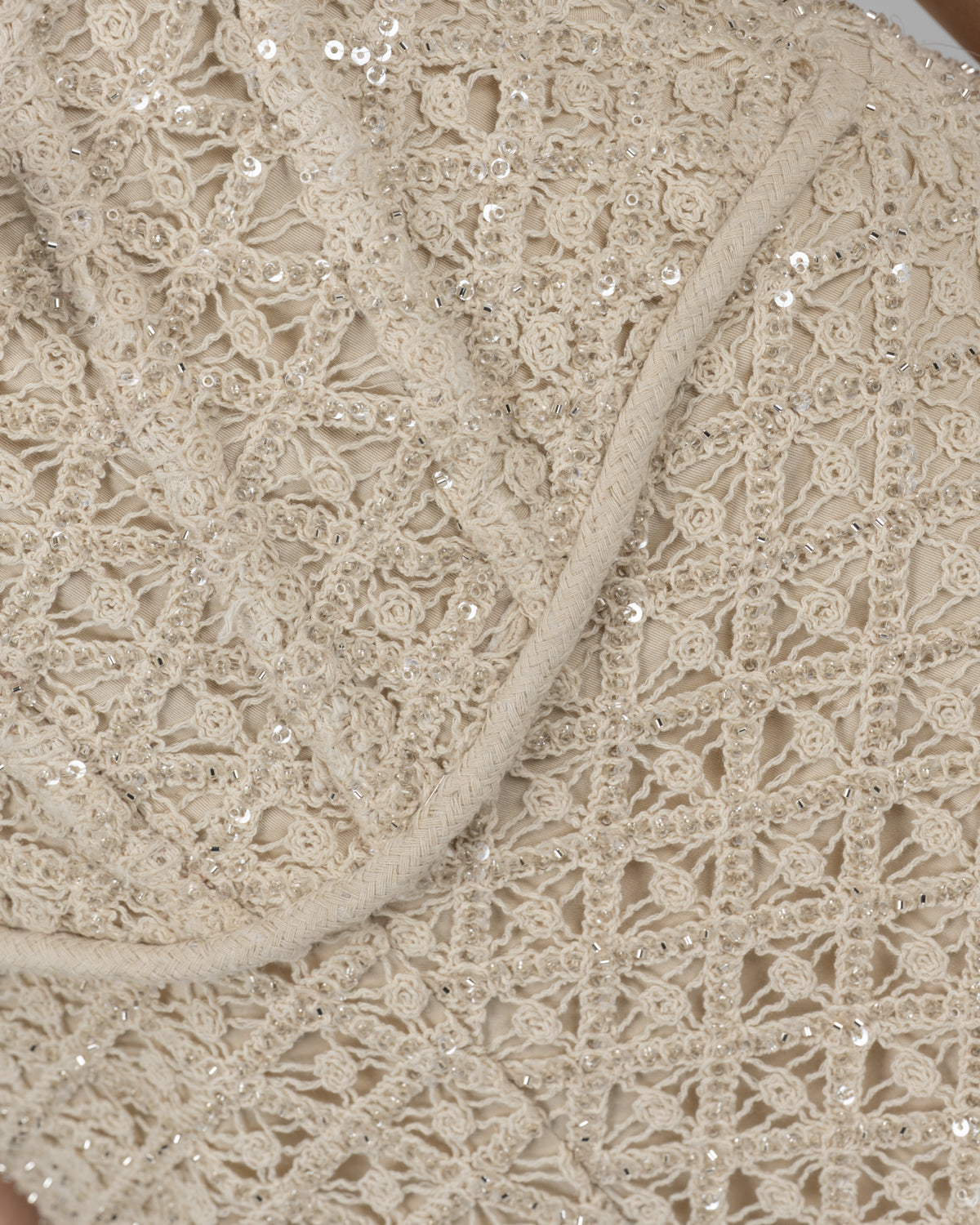 Ivory Beaded Lace Corset Romper with Rope Lace-Up Detail
