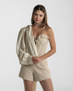 Ivory Beaded Lace Corset Romper with Rope Lace-Up Detail