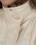 Refined Off-White Silk Jacquard Turtleneck Top
