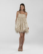 Playful Beige Balloon Silk Dress
