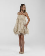 Playful Beige Balloon Silk Dress