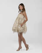 Playful Beige Balloon Silk Dress