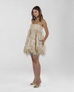 Playful Beige Balloon Silk Dress