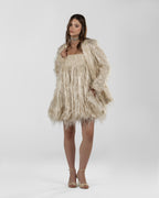 Playful Beige Balloon Silk Dress