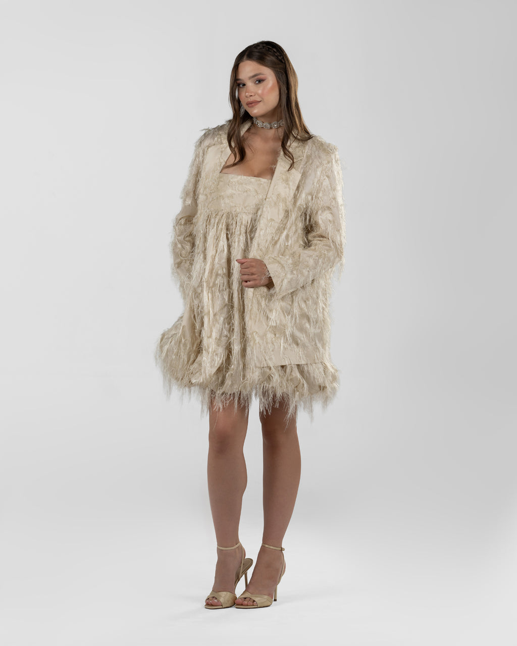 Playful Beige Balloon Silk Dress