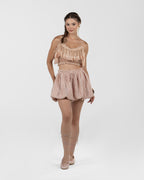 Refined Dusty Rose Patchwork Balloon Shorts