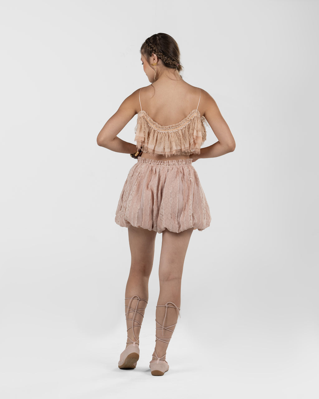 Refined Dusty Rose Patchwork Balloon Shorts