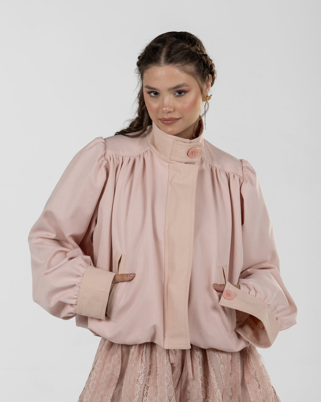 Refined Powder Pink Balloon Turtleneck Jacket
