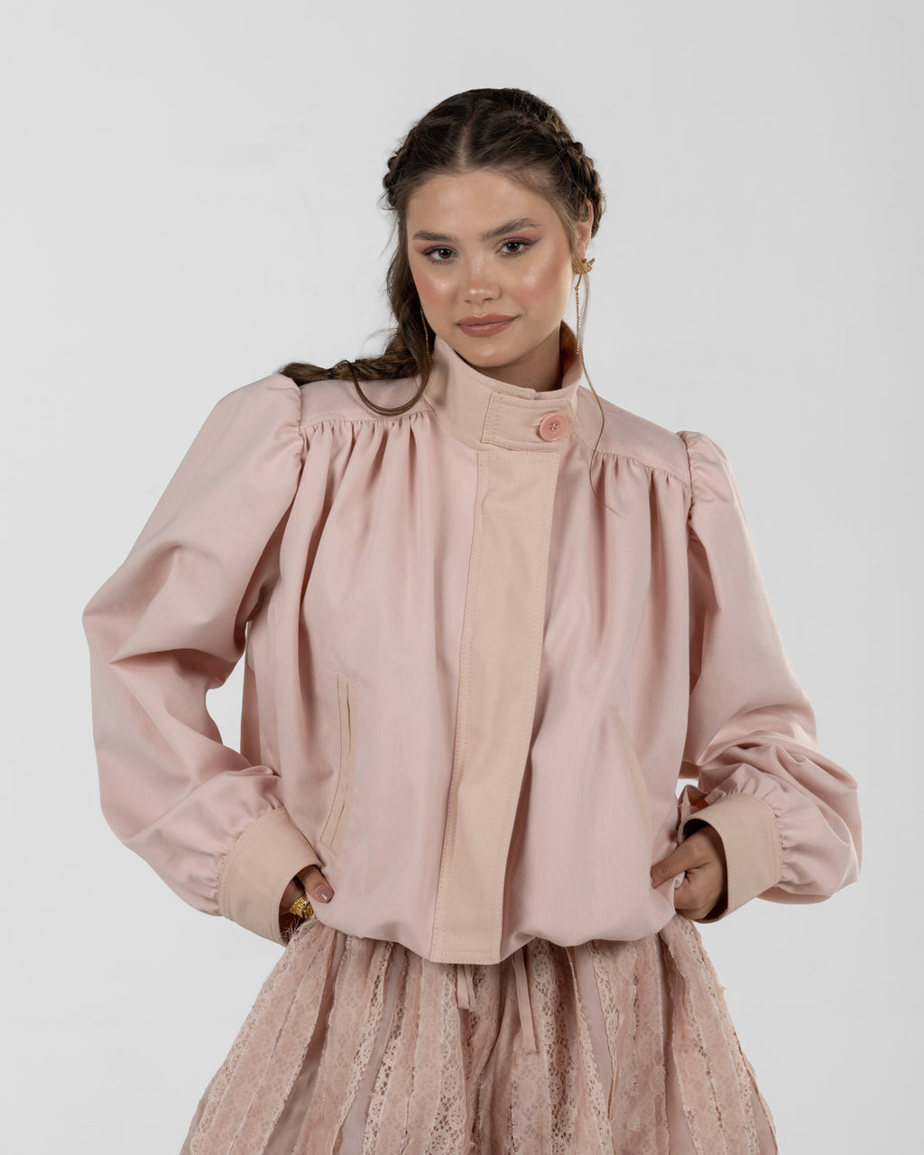 Refined Powder Pink Balloon Turtleneck Jacket