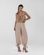 Playful Soft Pink Ruffled Strap Top